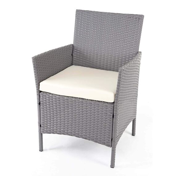 Mendler Poly-Rattan Garten-Garnitur HWC-D82, Sitzgruppe Lounge-Set - grau mit Kissen Creme