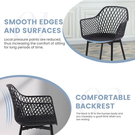 buybyroom Gartenmöbel Set 2 Garten Stühle +Tisch, Outdoor Balkonmöbel Kleiner Balkon Gartengarnitur Set Kunststoff Terrassenmöbel Set für Balkon, Terrasse & Garten, Schwarz