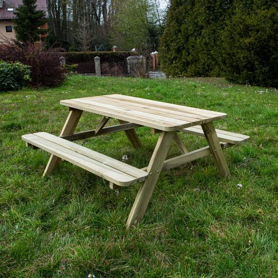 PLATAN ROOM Picknick Sitzgruppe aus Holz 170 cm Tisch Bank Kiefernholz massiv 35 mm Bierbank stabil und robust