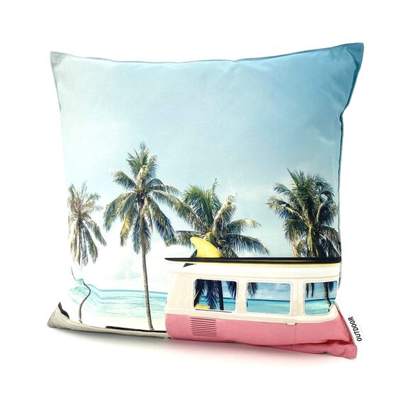 heimtexland ® Outdoorkissen Bedruckt 45x45 Garten Lounge Dekokissen Outdoor Lotus Effekt Typ742 Beach Bulli