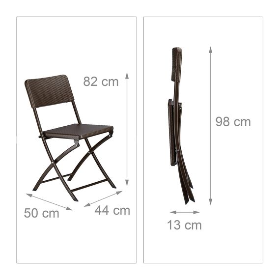 Relaxdays Gartenmöbel Set Bastian, klappbar, 3-teilig, Rattan-Optik, klein, HBT Tisch: 75,5 x 60 x 60 cm, braun