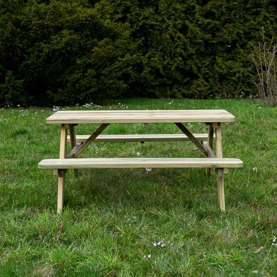 PLATAN ROOM Picknick Sitzgruppe aus Holz 170 cm Tisch Bank Kiefernholz massiv 35 mm Bierbank stabil und robust