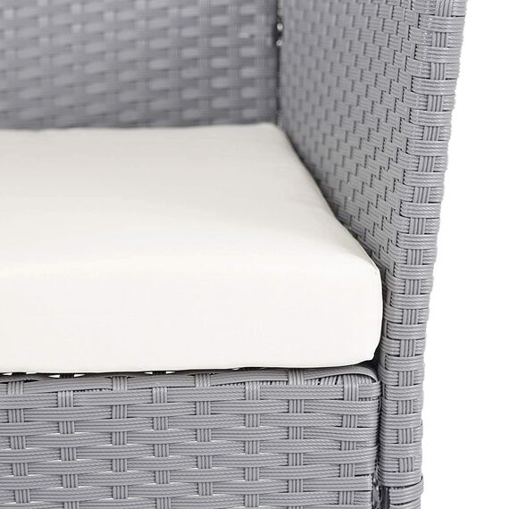 Mendler Poly-Rattan Garten-Garnitur HWC-D82, Sitzgruppe Lounge-Set - grau mit Kissen Creme