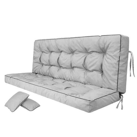 PillowPrim Asche Sitzkissen für Hollywoodschaukel, Komfortable Gartenschaukel Auflage 180 cm, Sitzbank mit Rückenlehne, Polster für Lounge