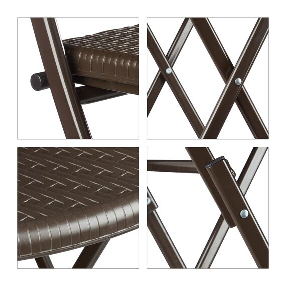 Relaxdays Gartenmöbel Set Bastian, klappbar, 3-teilig, Rattan-Optik, klein, HBT Tisch: 75,5 x 60 x 60 cm, braun
