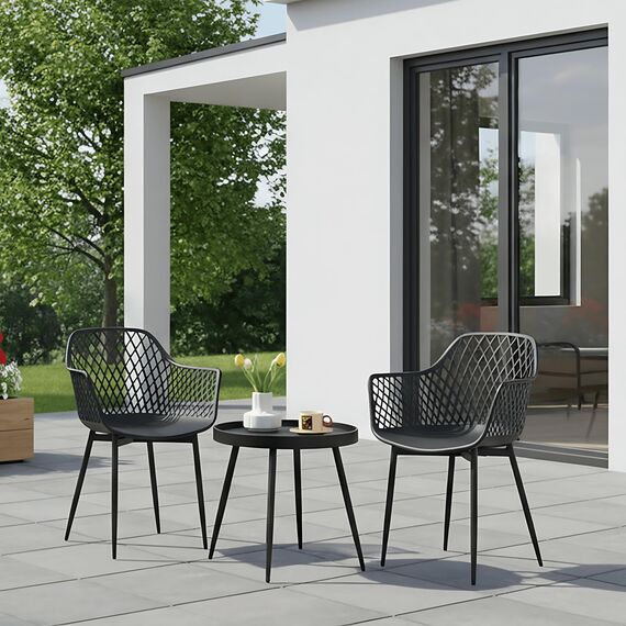buybyroom Gartenmöbel Set 2 Garten Stühle +Tisch, Outdoor Balkonmöbel Kleiner Balkon Gartengarnitur Set Kunststoff Terrassenmöbel Set für Balkon, Terrasse & Garten, Schwarz