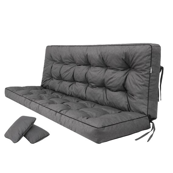 PillowPrim Graphit Sitzauflage für Hollywoodschaukel, Gartenschaukelkissen 120 cm, Bequeme Bankauflage mit Rückenlehne, Wohnwagen Geeignet