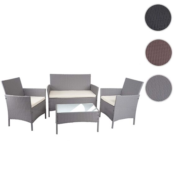 Mendler Poly-Rattan Garten-Garnitur HWC-D82, Sitzgruppe Lounge-Set - grau mit Kissen Creme