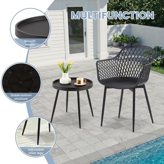 buybyroom Gartenmöbel Set 2 Garten Stühle +Tisch, Outdoor Balkonmöbel Kleiner Balkon Gartengarnitur Set Kunststoff Terrassenmöbel Set für Balkon, Terrasse & Garten, Schwarz