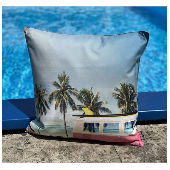 heimtexland ® Outdoorkissen Bedruckt 45x45 Garten Lounge Dekokissen Outdoor Lotus Effekt Typ742 Beach Bulli