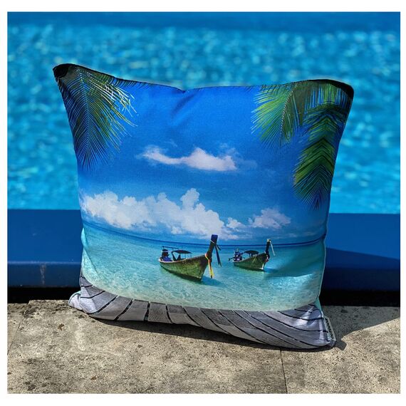 heimtexland ® Outdoorkissen Bedruckt 45x45 Garten Lounge Dekokissen Outdoor Lotus Effekt Typ742 Südsee Boote