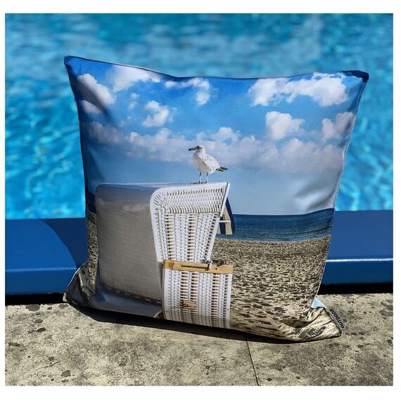 heimtexland ® Outdoorkissen Bedruckt 45x45 Garten Lounge Dekokissen Outdoor Lotus Effekt Typ742 Maritim Möwe