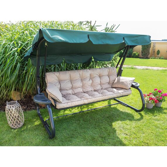 PillowPrim Beige Kissen für Hollywoodschaukel, Gartenschaukelkissen 180 cm, Komfort Sitzbank mit Rückenlehne, Inklusive Zwei Rückenlehnen-Kissen