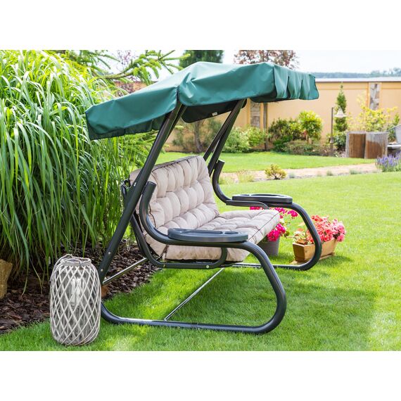 PillowPrim Beige Kissen für Hollywoodschaukel, Gartenschaukelkissen 150 cm, Komfort Sitzbank mit Rückenlehne, Inklusive Zwei Rückenlehnen-Kissen