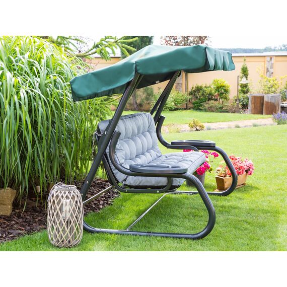 PillowPrim Asche Sitzkissen für Hollywoodschaukel, Komfortable Gartenschaukel Auflage 180 cm, Sitzbank mit Rückenlehne, Polster für Lounge