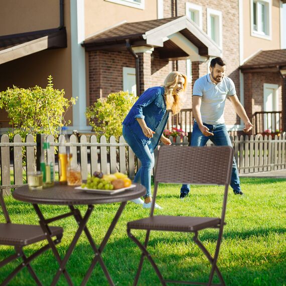 Relaxdays Gartenmöbel Set Bastian, klappbar, 3-teilig, Rattan-Optik, klein, HBT Tisch: 75,5 x 60 x 60 cm, braun