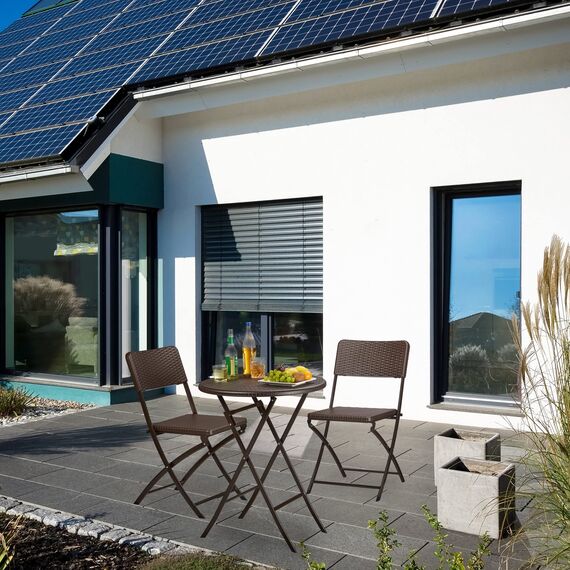 Relaxdays Gartenmöbel Set Bastian, klappbar, 3-teilig, Rattan-Optik, klein, HBT Tisch: 75,5 x 60 x 60 cm, braun