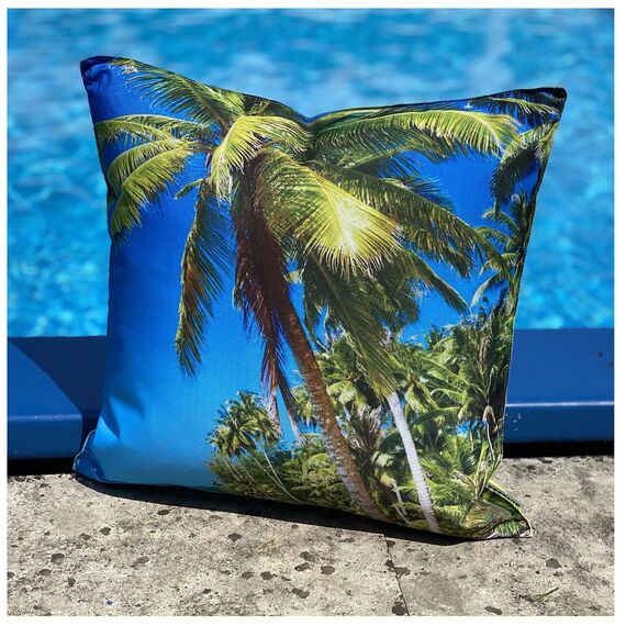 heimtexland ® Outdoorkissen Bedruckt 45x45 Garten Lounge Dekokissen Outdoor Lotus Effekt Typ742 Südsee Palme