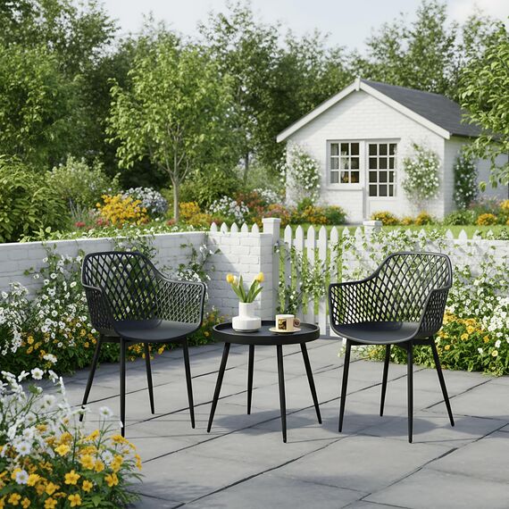 buybyroom Gartenmöbel Set 2 Garten Stühle +Tisch, Outdoor Balkonmöbel Kleiner Balkon Gartengarnitur Set Kunststoff Terrassenmöbel Set für Balkon, Terrasse & Garten, Schwarz