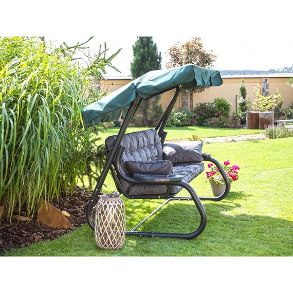 PillowPrim Graphit Sitzauflage für Hollywoodschaukel, Gartenschaukelkissen 180 cm, Bequeme Bankauflage mit Rückenlehne, Wohnwagen Geeignet