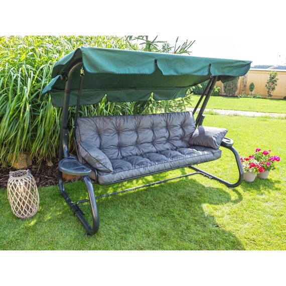 PillowPrim Graphit Sitzauflage für Hollywoodschaukel, Gartenschaukelkissen 150 cm, Bequeme Bankauflage mit Rückenlehne, Wohnwagen Geeignet
