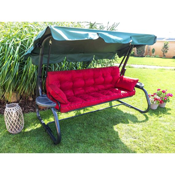 PillowPrim Rot Sitzauflage für Hollywoodschaukel, 150 cm Gartenschaukelkissen, Komfortable Bankauflage mit Rückenlehne, Passend für Rattanmöbel