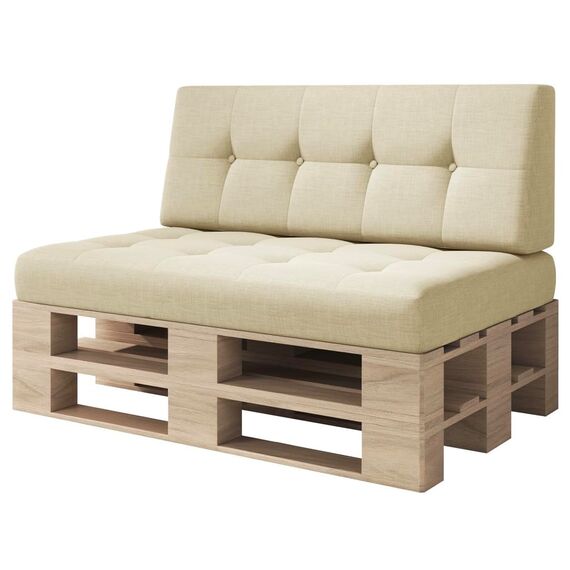 sunnypillow Palettenkissen für Palettenmöbel - 2er Set - Palettenauflage für Palettensofa - Palettenpolster für Garten, Gesteppte Kissen mit Knöpfen für Europaletten - Rückenkissen & Sitzkissen Ecru