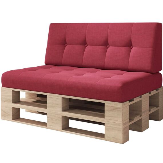 sunnypillow Palettenkissen für Palettenmöbel - 2er Set - Palettenauflage für Palettensofa - Palettenpolster für Garten, Gesteppte Kissen mit Knöpfen für Europaletten - Rückenkissen & Sitzkissen Red