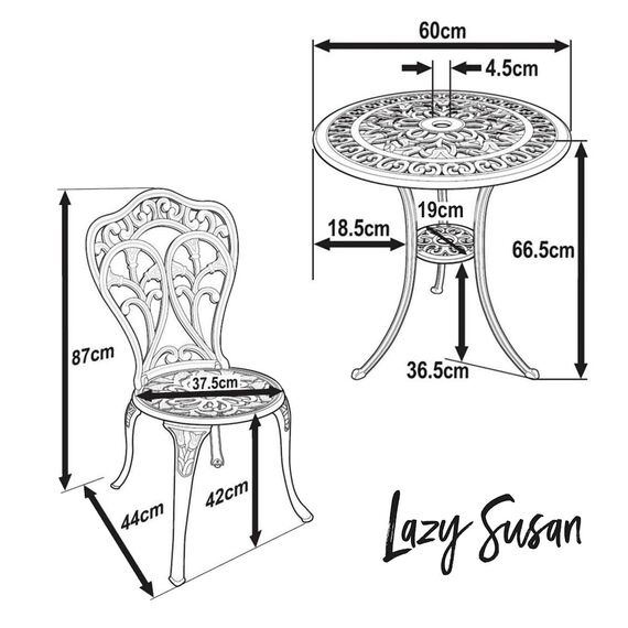 Lazy Susan Bistrotisch Tulipe 60 cm | Rund 2-Sitzer | Aluminiumguss | Wetterfest | 3 Jahre Garantie | Bronzefarben