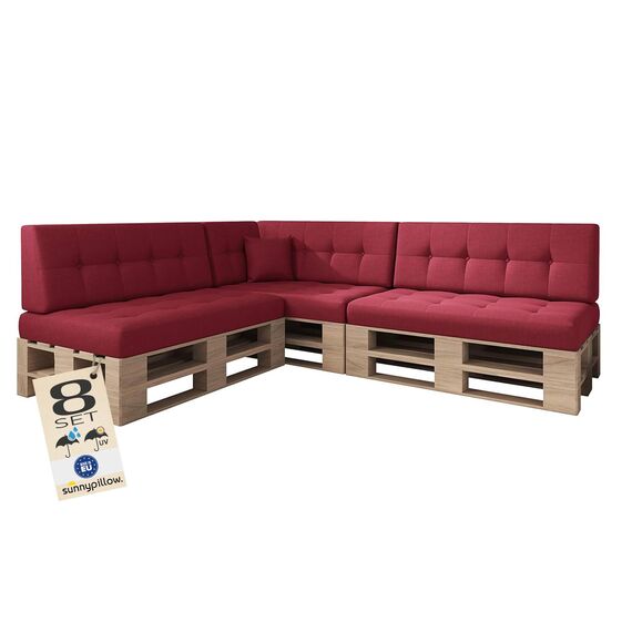 sunnypillow Palettenkissen Outdoor, UV-lichtecht, wasserdicht - 8er Set - Palettenauflage für Palettensofa für Haus und Garten - Palettenpolster für Palettenmöbel - Rückenkissen & Sitzkissen Rot