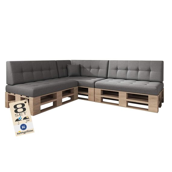 sunnypillow Palettenkissen Outdoor, UV-lichtecht, wasserdicht - 8er Set - Palettenauflage für Palettensofa für Haus und Garten - Palettenpolster für Palettenmöbel - Rückenkissen & Sitzkissen Grau