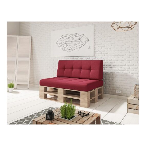 sunnypillow Palettenkissen für Palettenmöbel - 2er Set - Palettenauflage für Palettensofa - Palettenpolster für Garten, Gesteppte Kissen mit Knöpfen für Europaletten - Rückenkissen & Sitzkissen Red