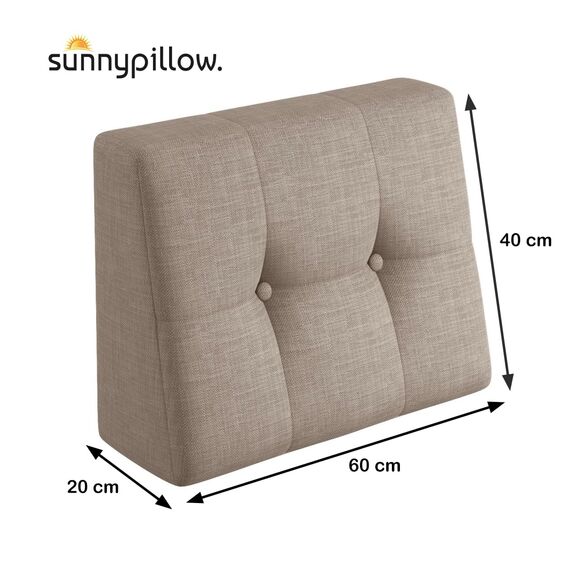 sunnypillow Palettenkissen für Gartenmöbel - Rückenkissen 60x40x20/10cm - Rückenpolster für Bett und Sofa - Palettenpolster für Palettenmöbel - Gesteppte Kissen mit Knöpfen - Rückenlehne Beige