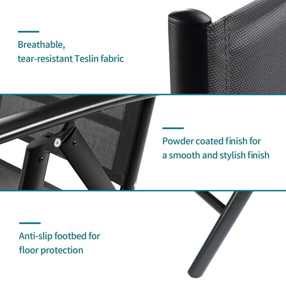 Increkid 3-TLG. Gartenmöbel-Set, Terrassenmöbel, Balkonmöbel - Sitzgarnitur aus Aluminium Teslin Hochlehner, 7-Fach verstellbar - Wetterfest und Klappbar