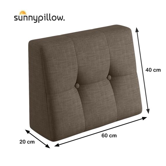 sunnypillow Palettenkissen für Gartenmöbel - Rückenkissen 60x40x20/10cm - Rückenpolster für Bett und Sofa - Palettenpolster für Palettenmöbel - Gesteppte Kissen mit Knöpfen - Rückenlehne Braun