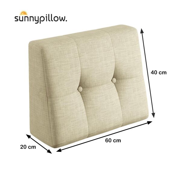 sunnypillow Palettenkissen für Gartenmöbel - Rückenkissen 60x40x20/10cm - Rückenpolster für Bett und Sofa - Palettenpolster für Palettenmöbel - Gesteppte Kissen mit Knöpfen - Rückenlehne Ecru