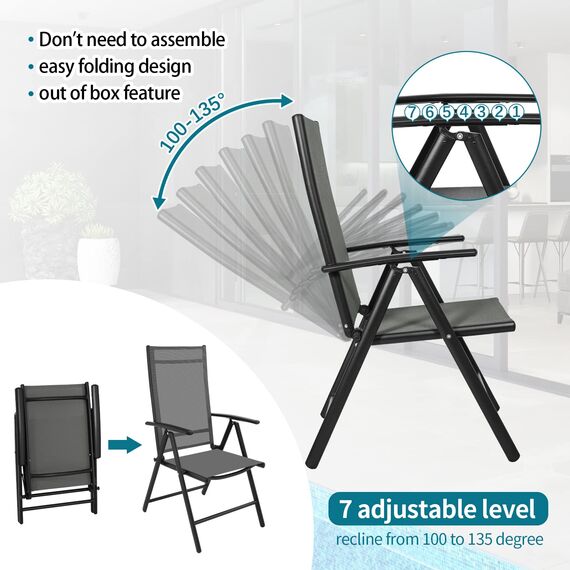 Increkid 3-TLG. Gartenmöbel-Set, Terrassenmöbel, Balkonmöbel - Sitzgarnitur aus Aluminium Teslin Hochlehner, 7-Fach verstellbar - Wetterfest und Klappbar