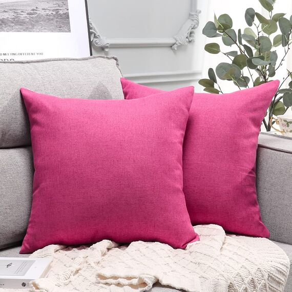 JOTOM Leinenoptik wasserdichte Kissenbezug, Einfarbig Kissenhülle Dekorative Sofakissen Kissenbezüge für Sofa Zimmer Balkon Terrasse Patio Garten Outdoor Außen Deko 45X45cm 2 Pack (Rouge Rosa)