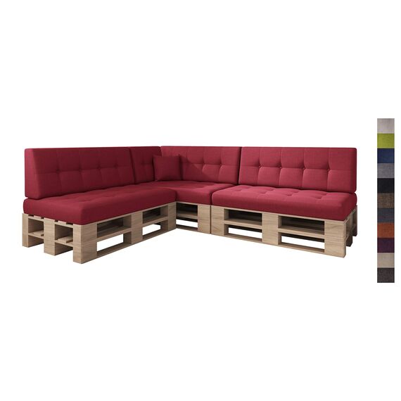 sunnypillow Palettenkissen für Palettenmöbel - 8er Set - Palettenauflage für Palettensofa - Palettenpolster für Garten, Gesteppte Kissen mit Knöpfen für Europaletten - Rückenkissen & Sitzkissen Red