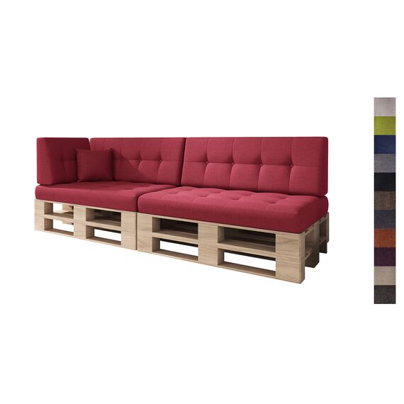 sunnypillow Palettenkissen für Palettenmöbel - 6er Set - Palettenauflage für Palettensofa - Palettenpolster für Garten, Gesteppte Kissen mit Knöpfen für Europaletten - Rückenkissen & Sitzkissen Red