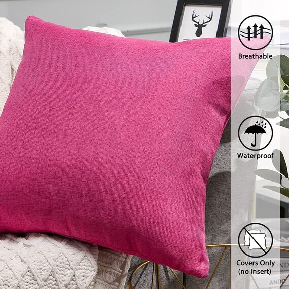 JOTOM Leinenoptik wasserdichte Kissenbezug, Einfarbig Kissenhülle Dekorative Sofakissen Kissenbezüge für Sofa Zimmer Balkon Terrasse Patio Garten Outdoor Außen Deko 45X45cm 2 Pack (Rouge Rosa)
