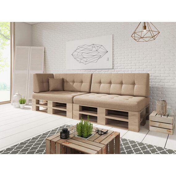 sunnypillow Palettenkissen für Palettenmöbel - 6er Set - Palettenauflage für Palettensofa - Palettenpolster für Garten, Gesteppte Kissen mit Knöpfen für Europaletten - Rückenkissen & Sitzkissen Beige