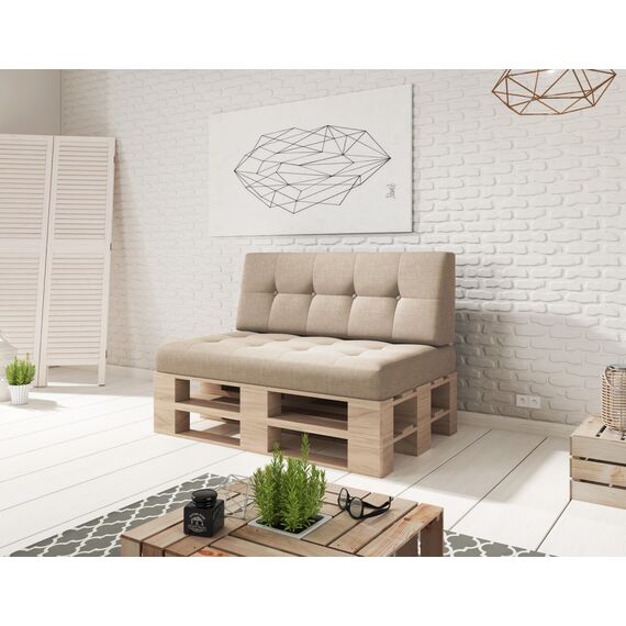 sunnypillow Palettenkissen für Palettenmöbel - 2er Set - Palettenauflage für Palettensofa - Palettenpolster für Garten, Gesteppte Kissen mit Knöpfen für Europaletten - Rückenkissen & Sitzkissen Beige