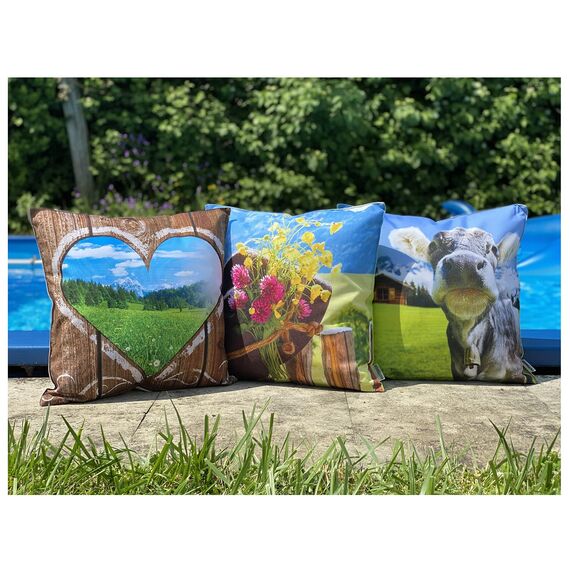 heimtexland ® Outdoorkissen Bedruckt 45x45 Garten Lounge Dekokissen Outdoor Lotus Effekt Typ742 Alpstyle Herz