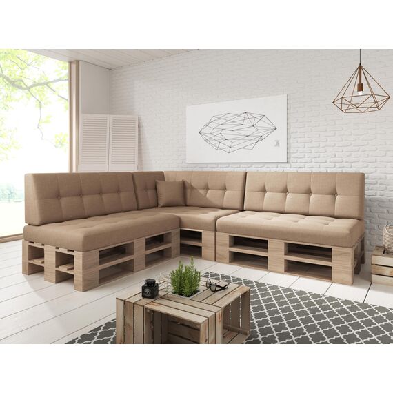 sunnypillow Palettenkissen für Palettenmöbel - 8er Set - Palettenauflage für Palettensofa - Palettenpolster für Garten, Gesteppte Kissen mit Knöpfen für Europaletten - Rückenkissen & Sitzkissen Beige