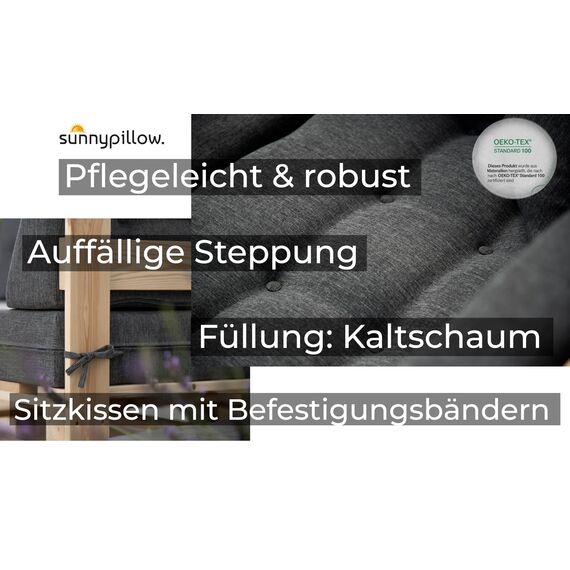 sunnypillow Palettenkissen Outdoor, UV-lichtecht, wasserdicht - Rückenkissen 120x40x20/10cm - Palettenauflage für Palettensofa für Garten - Palettenpolster für Palettenmöbel - Kissen Cremefarben