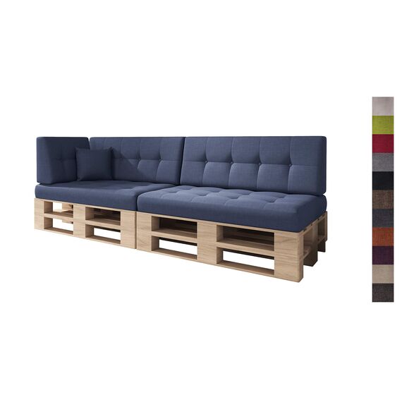 sunnypillow Palettenkissen für Palettenmöbel - 6er Set - Palettenauflage für Palettensofa - Palettenpolster für Garten, Gesteppte Kissen mit Knöpfen für Europaletten - Rückenkissen & Sitzkissen Blau