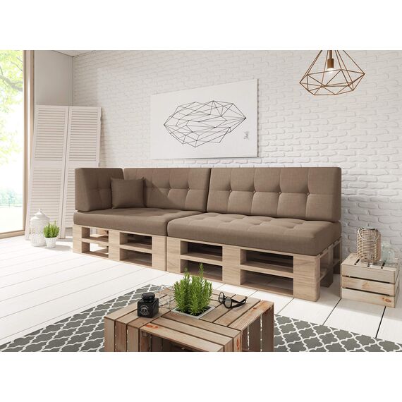 sunnypillow Palettenkissen für Palettenmöbel - 6er Set - Palettenauflage für Palettensofa - Palettenpolster für Garten, Gesteppte Kissen mit Knöpfen für Europaletten - Rückenkissen & Sitzkissen Braun