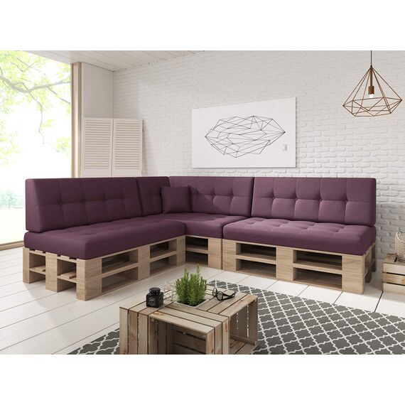 sunnypillow Palettenkissen für Palettenmöbel - 8er Set - Palettenauflage für Palettensofa - Palettenpolster für Garten, Gesteppte Kissen für Europaletten - Rückenkissen & Sitzkissen Violett
