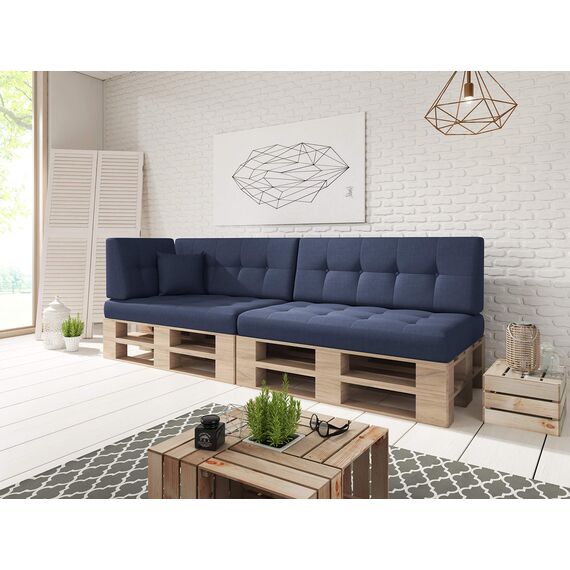 sunnypillow Palettenkissen für Palettenmöbel - 6er Set - Palettenauflage für Palettensofa - Palettenpolster für Garten, Gesteppte Kissen mit Knöpfen für Europaletten - Rückenkissen & Sitzkissen Blau